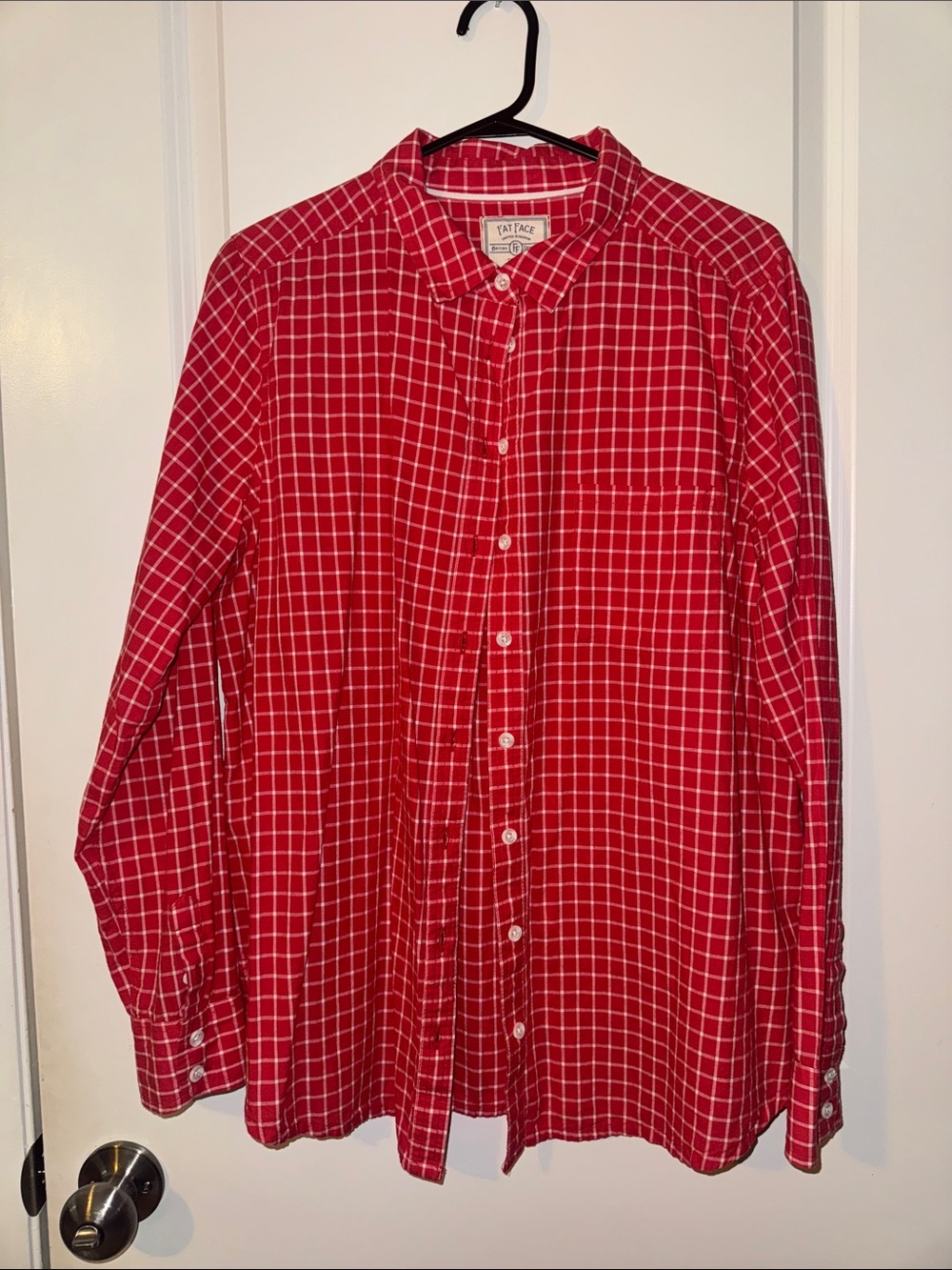 Fat Face women size 12 Red Plaid button‎ down Casual Shirt everyday long sleeve
